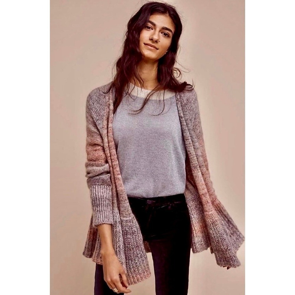 Anthropologie KNITTED & KNOTTED Cody Open Cardigan Peplum Mohair Wool Small